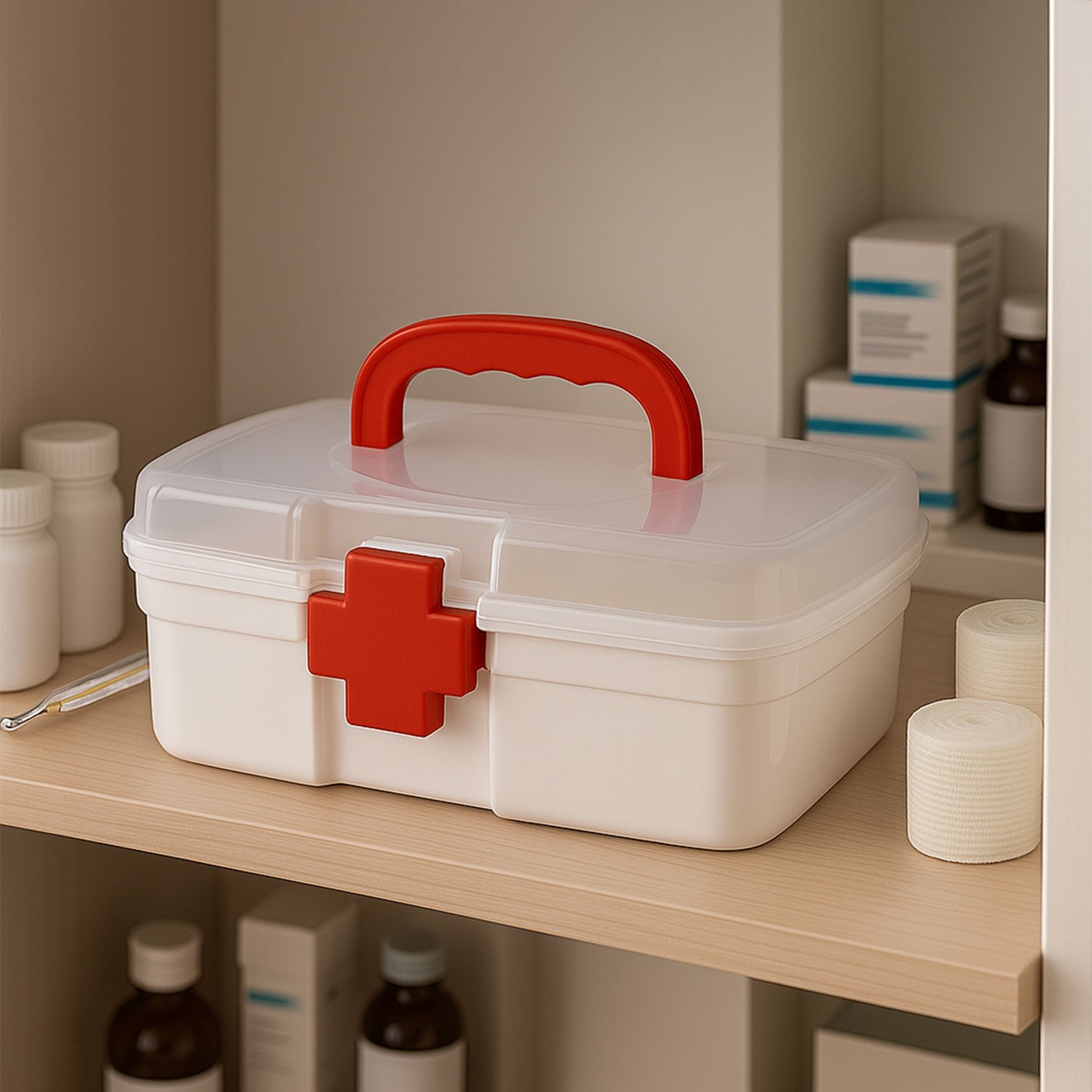 3-Compartment First Aid Box - Portable Medicine Storage with Detachable Tray & Transparent Lid 3-Compartment First Aid Box - Portable Medicine Storage with Detachable Tray & Transparent Lid